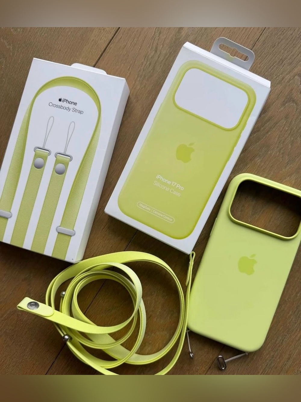 Apple iPhone 17 Pro Silicone Case with Matching Crossbody Strap - Lime Yellow